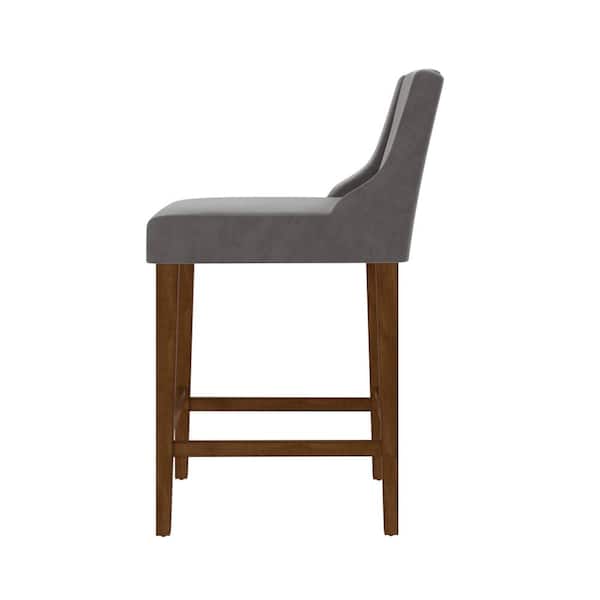 Lynne 26 in. Walnut Full Back Wood Counter Stool with Fabric Seat Set of 1