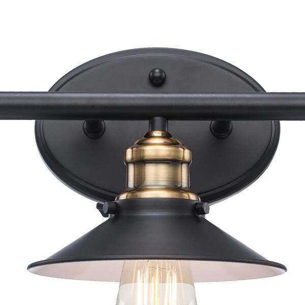 Glenhurst 25 in. 3-Light Industrial Farmhouse Black and Brass Bathroom Vanity Light Fixture with Metal Shades