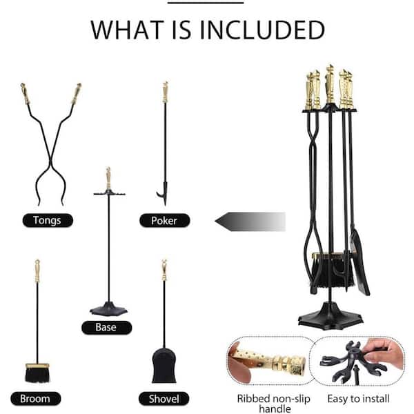 Rustic 5-Piece Wrought Iron Fireplace Tool Set