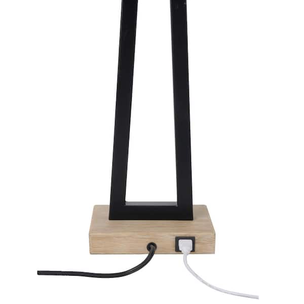Mix and Match 19 .75 in. Matte Black with Faux Wood Table Lamp Base with USB