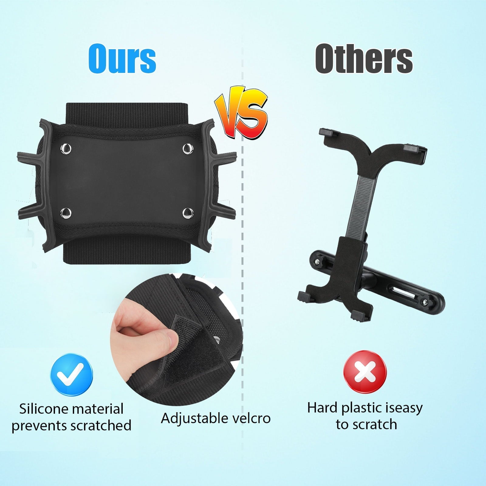 Headrest Mount Tablet Holder for Car, TSV Universal Silicone Holder for Kids Tablet Stand, Angle-Adjustable Car Seat Head Rest Holder Fits for 7-10.5'' iPad Mini Air Pro Nintendo Switch