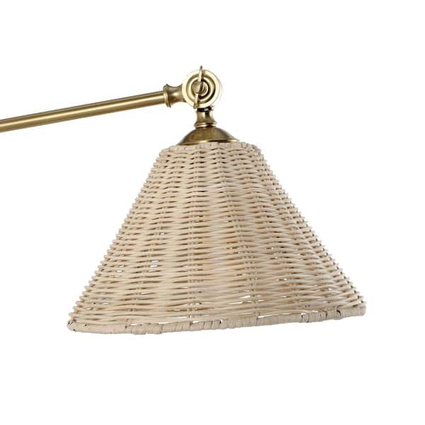 Brass with Rattan Lamp Shade Swing Arm Wall Lamp (Set of 2)