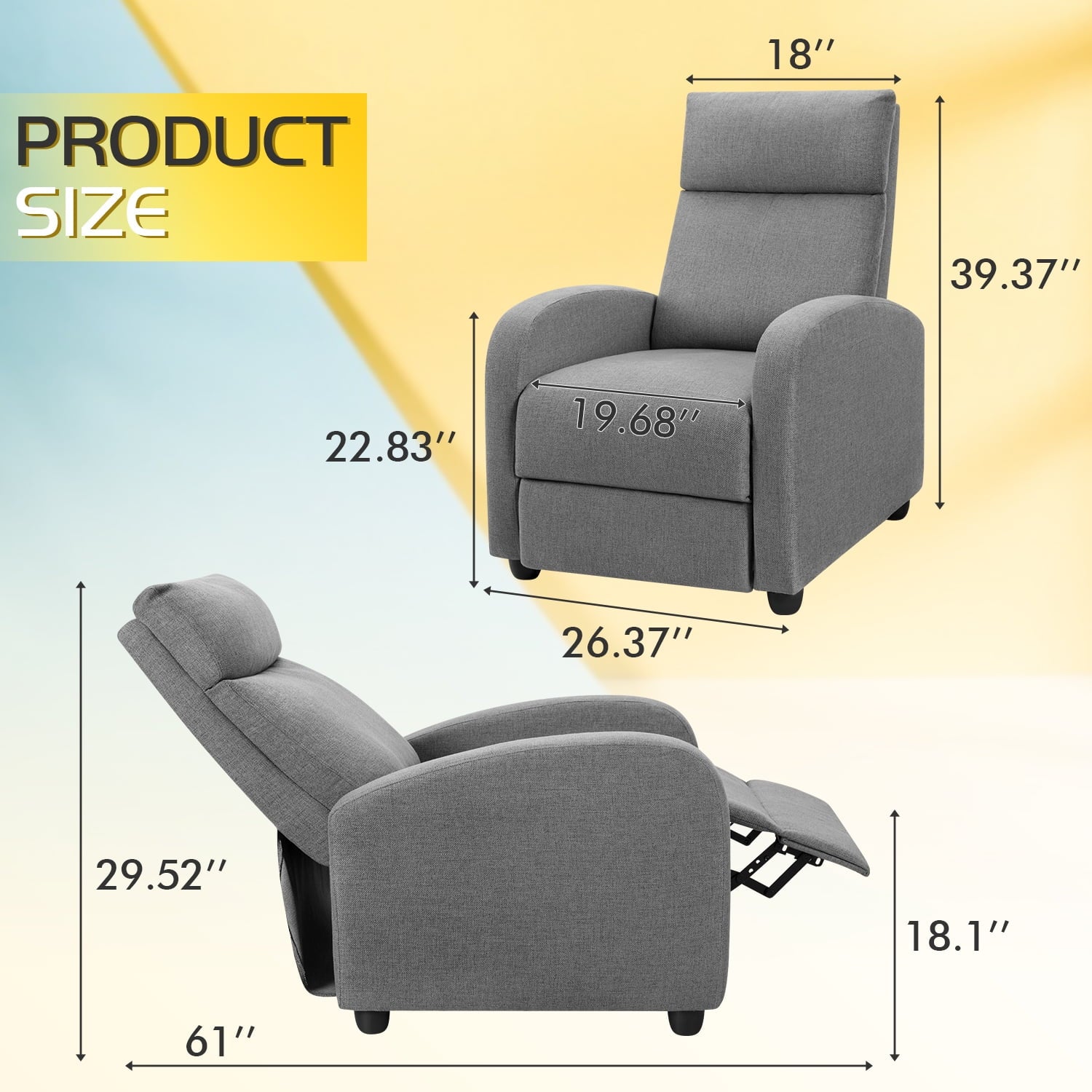 Homall Fabric Recliner Chair Adjustable Modern Home Theater Seating Single Recliner Sofa Living Room Armrest Chair With Thick Cushion