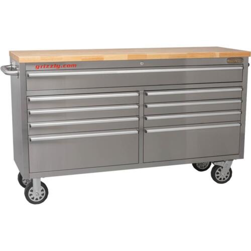 Grizzly T33255 61" 9 Drawer Stainless Steel Tool Chest
