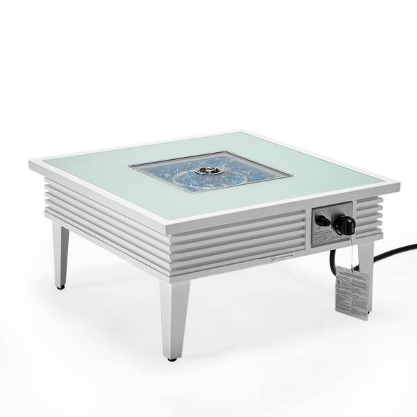 Walbrooke Modern White Patio Square Fire Pit Table with Aluminum Slats Frame
