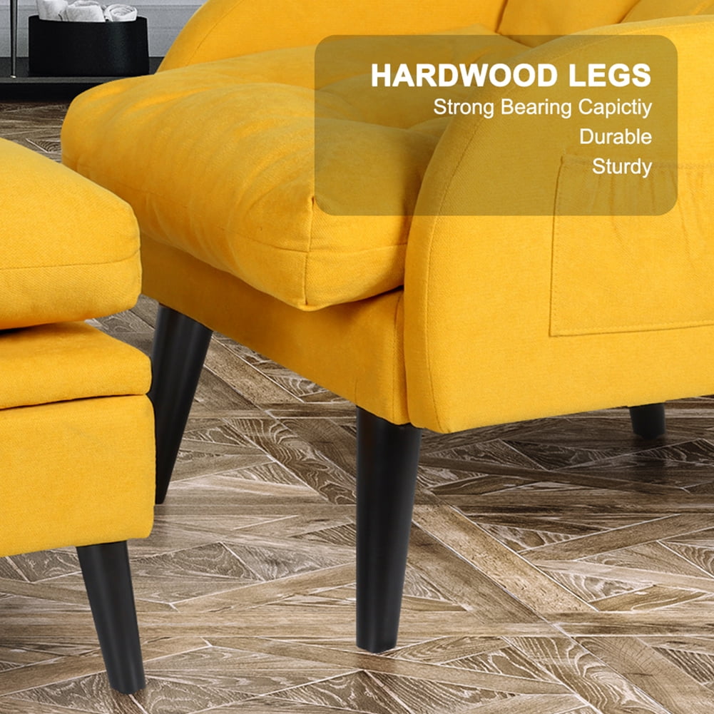 July's Song Accent Chair with Ottoman with Adjustable Backrest,Comfy Read Chair for Living Room with Side Pocket,Recliner Armchair and Ottoman for Bedroom,Yellow