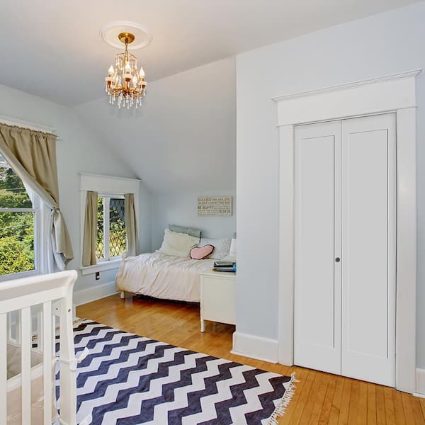 36 in. x 80 in. Solid Wood Primed White Unfinished MDF 1-Panel Bi-fold Door with Hardware