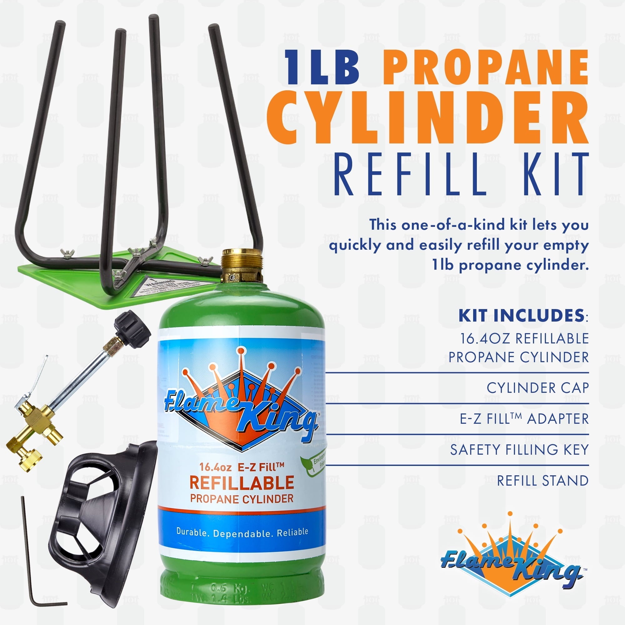 Flame King 1lb Refillable Propane Cylinder with Refill Adapter Kit (Ships Empty)