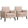Costway Set of 2 Accent Armchairs Upholstered Single Sofa Chairs w/ 2-Side Pockets Beige