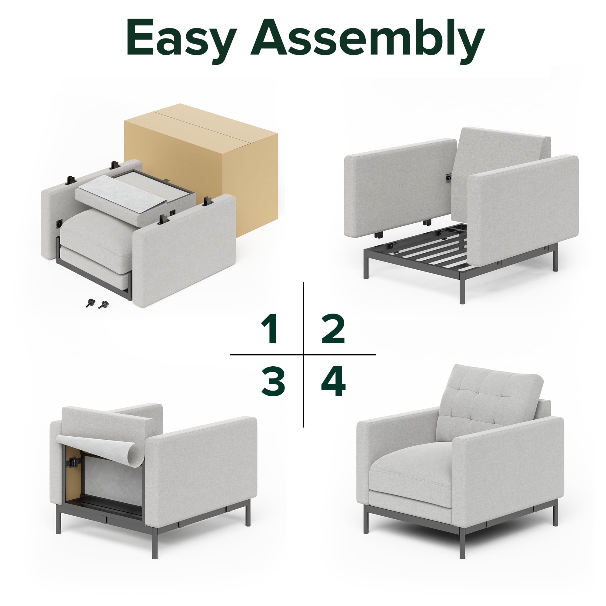 Zinus Thompson Fabric Armchair, Light Grey