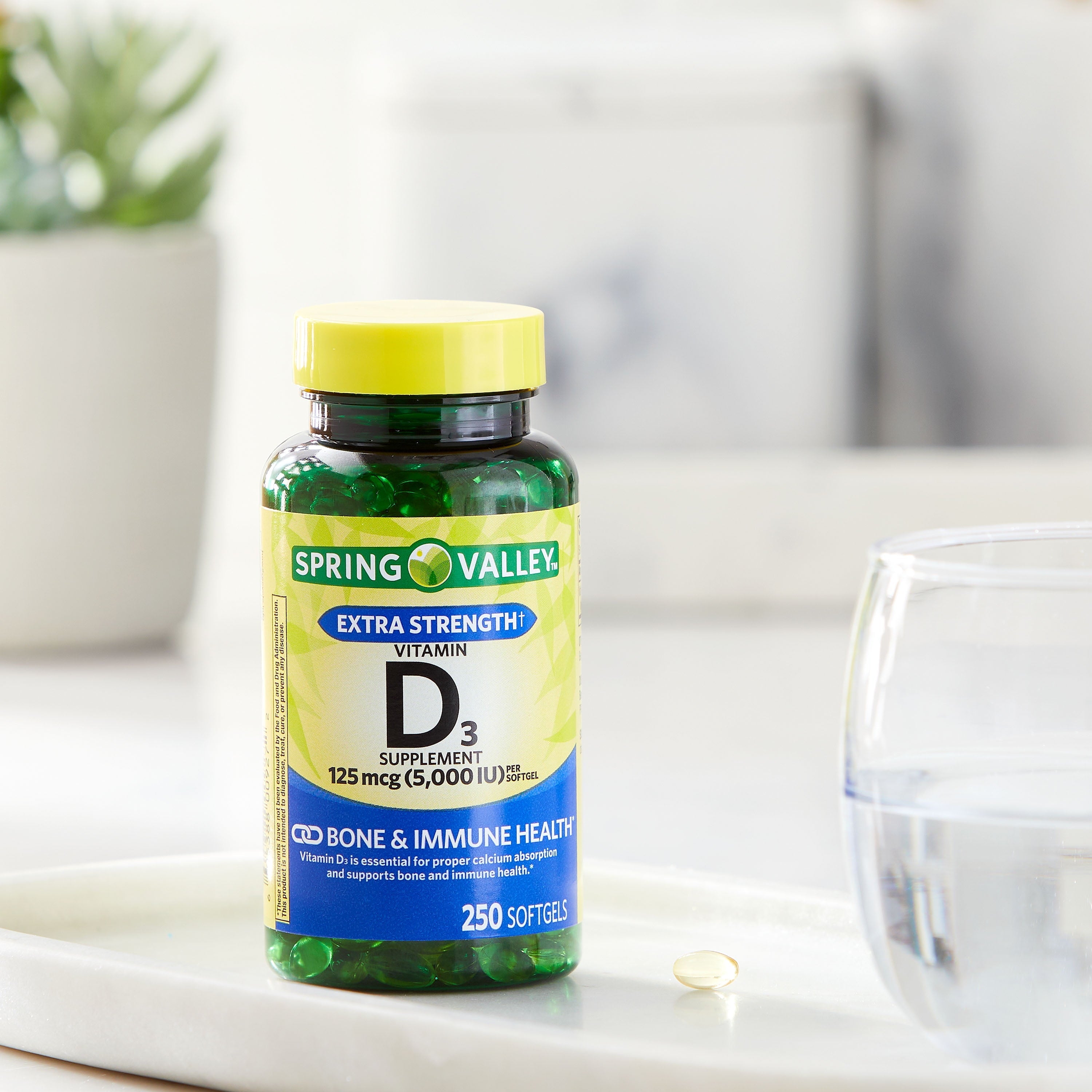 Spring Valley Vitamin D3 Softgels, 125 mcg per Softgel, 5,000 IU, 250 Count