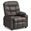 Costway Kids Youth Recliner Chair PU Leather w/Cup Holders & Side Pockets Grey