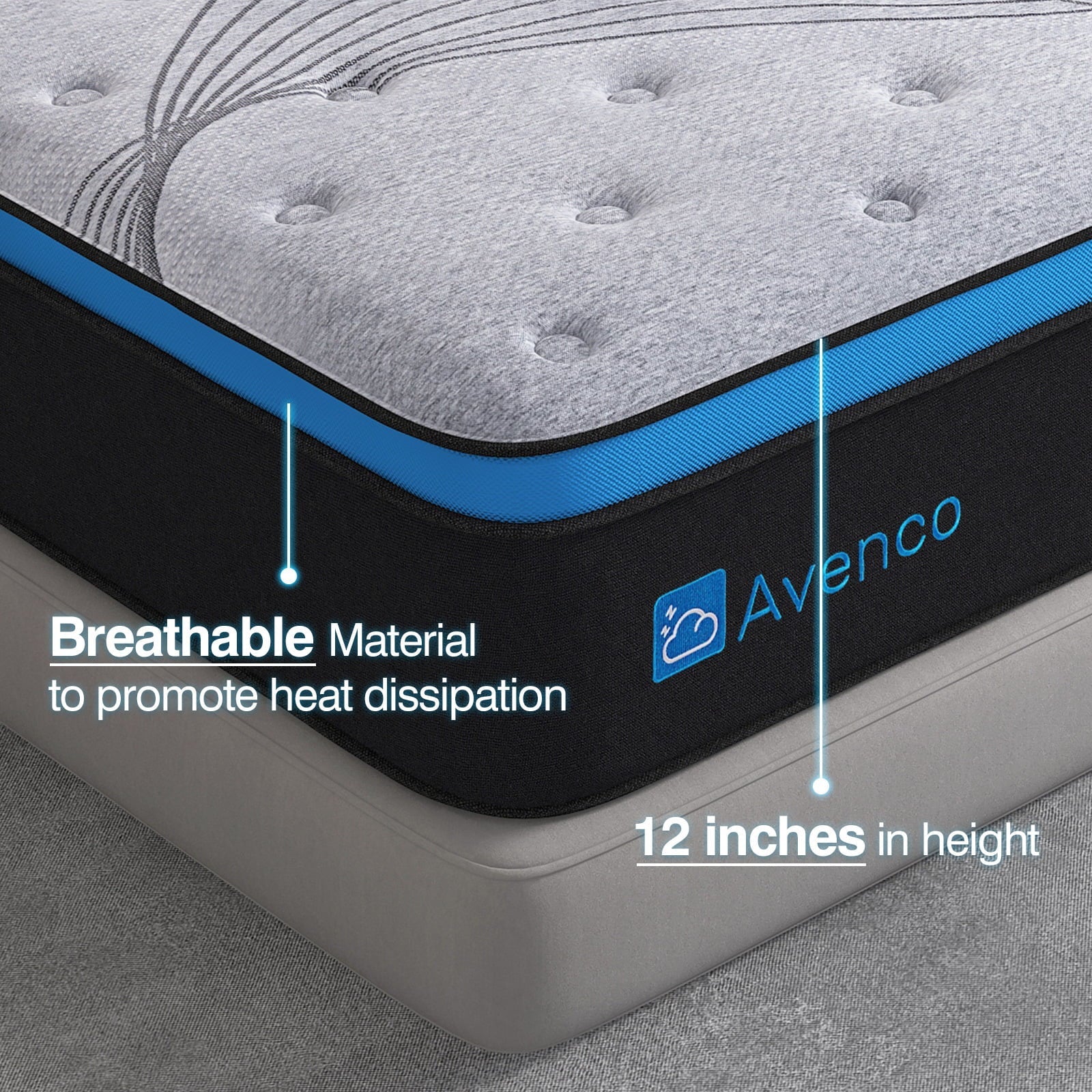 Queen Size Firm, 12-Inch Hybrid Mattress in a Box, Innerspring and Gel Memory Foam, Gray, Pillow Top