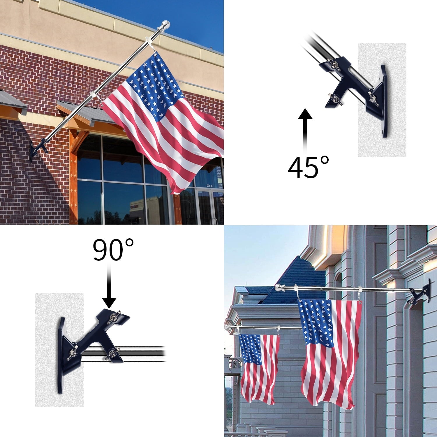 WiseWater 5ft Tangle Free Spinning Flag Pole Kit, Stainless Steel Flagpole with 3x5ft American Flag, Silver