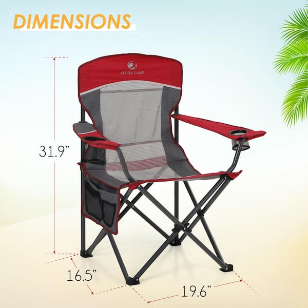 Mesh Back Folding Camping Chair Red Heavy-Duty Steel Frame
