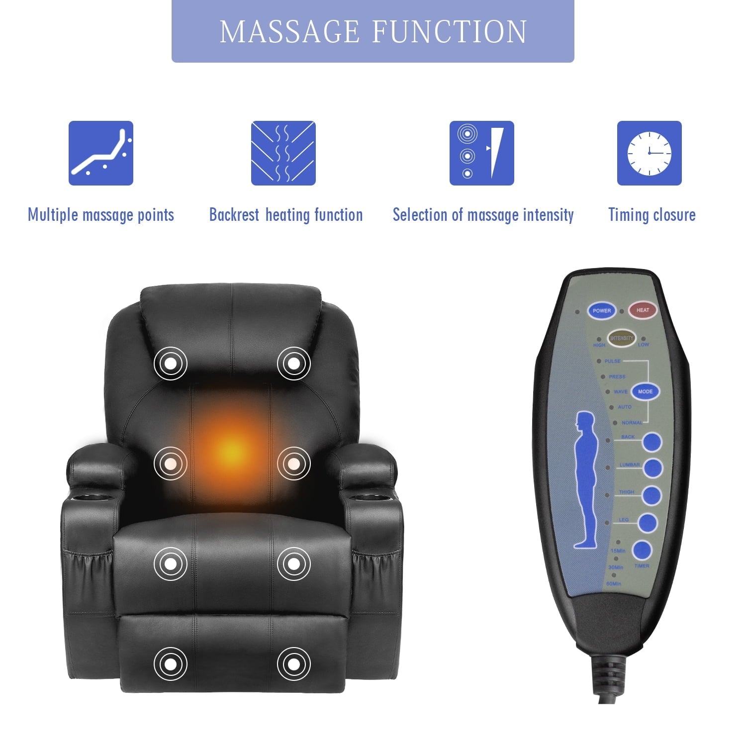 Homall Heated Swivel Rocking Recliner Chair Massage PU Leather 360 Swivel Rocker Recliner Living Room Chair Home Theater Seating Heated,Pu Leather Black