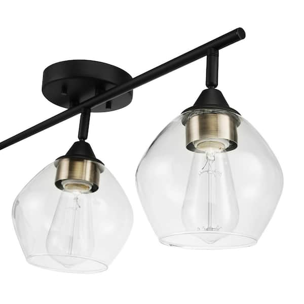 Harrow 2.07 ft. 3-Lights Matte Black Fixed Track Lighting Kit with Brass Accents and Clear Glass Shades, Bulbs Included