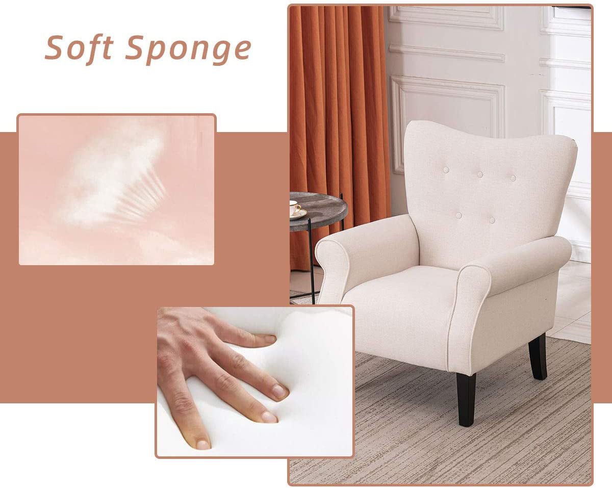 Richryce MidCentury Accent Chair with Arm ,High Back Armchair Beige,Beige