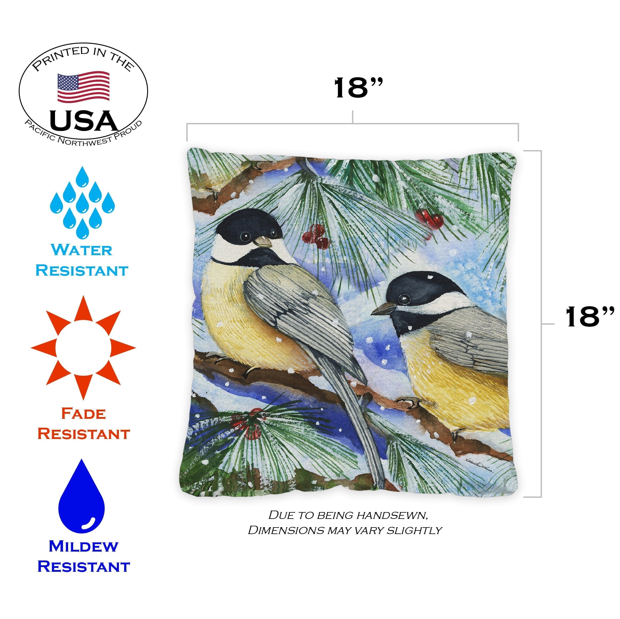 Toland Home Garden Set of 2 Snowy Birds Winter Pillow Covers 18x18 Inch Bird Throw Pillows