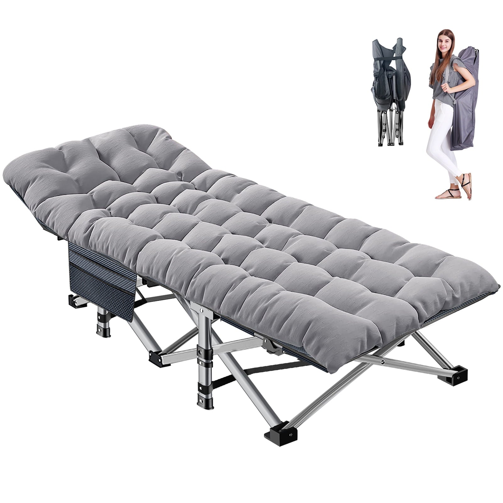 Slsy Folding Bed Cot with 3.3 Inch 2 Sided Mattress, 28