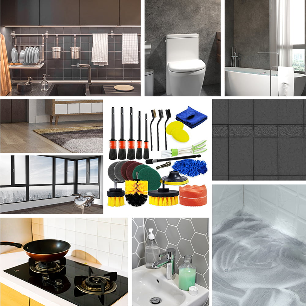 CACAGOO 26 PCS Drill Brush Attachments Car Detailing Brush Kit Automotive Cleaners