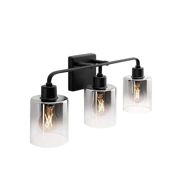21.7 in. 3-Light Modern Black Bathroom Vanity Light With Bulbs Included