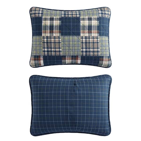 Madrona Plaid 3-Piece Navy Blue Cotton King Quilt Set