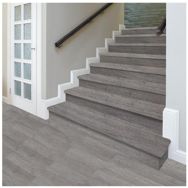 Aiden Platinm/Alberta Sprc/Baneberry Ok 47in.Lx12.15in.Wx2.28in.T Laminate Stair Tread and Reversible Riser Kit Adhesive