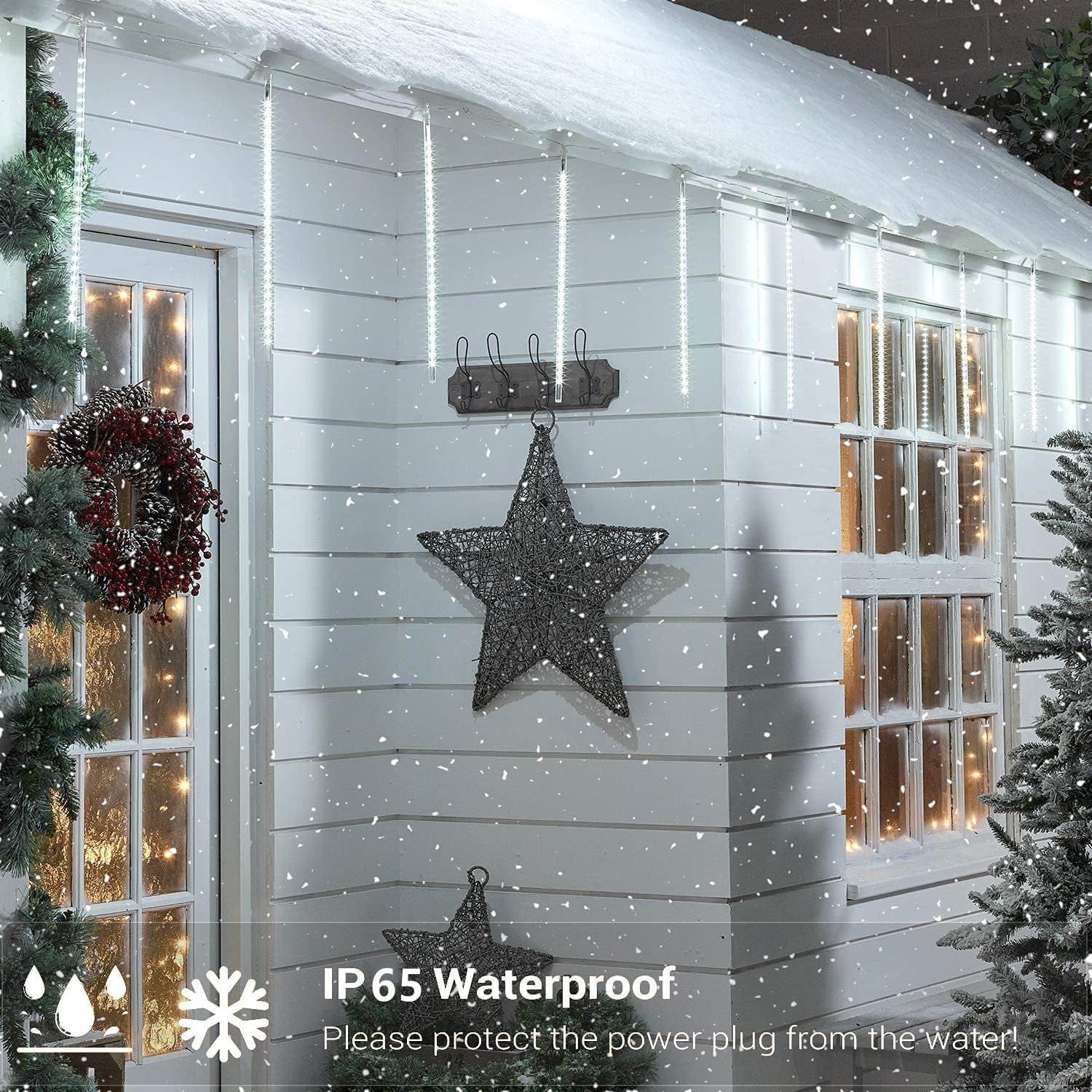 Christmas Lights, Meteor Shower Lights, 12 inch 10 Tubes 240 LED Rain Falling Icicle Cascading Lights, Christmas String Lights Outdoor, Outdoor Icicle Christmas Light for Xmas Tree Holiday Decor