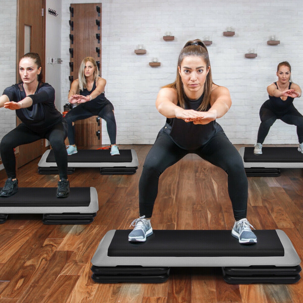 Fitness Aerobic Step 43'' Cardio Adjust 4'' - 6'' - 8'' Exercise Stepper w/Risers