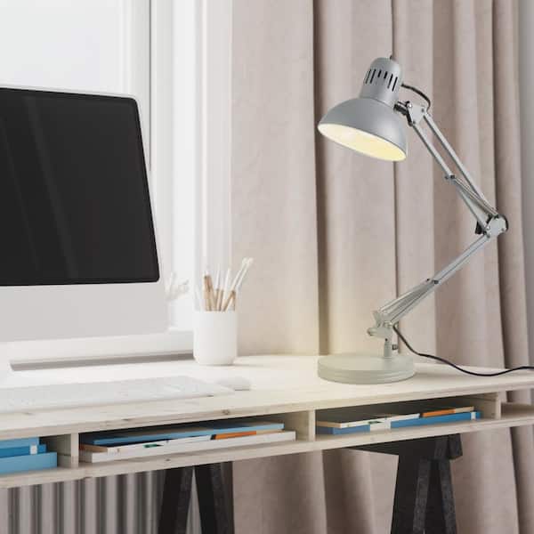 Architect 28 in. Matte Gray Balanced Arm Desk Lamp with Interchangeable Base and Clamp Arm Design