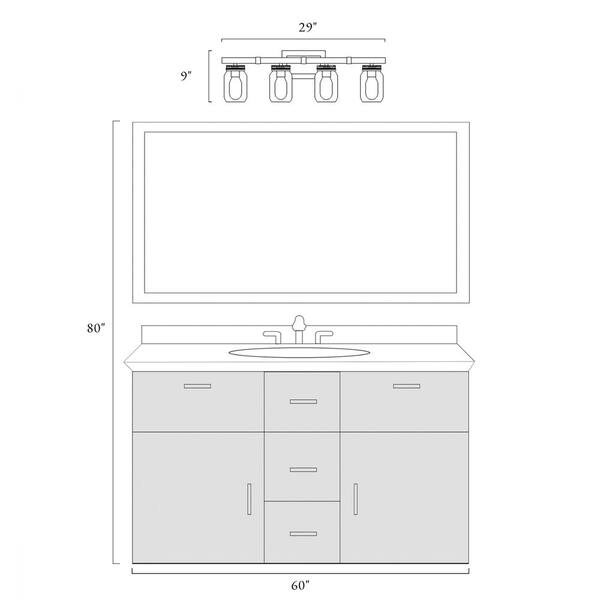 29 in. 4-Lights Bronze Farmhouse Rustic Bathroom Vanity Light with Painted Wood Accents and Seeded Mason Jar Glass Shade