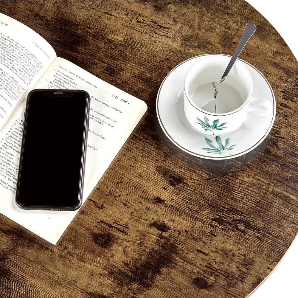 2Pcs Round Wooden Side End Tables, Rustic Brown