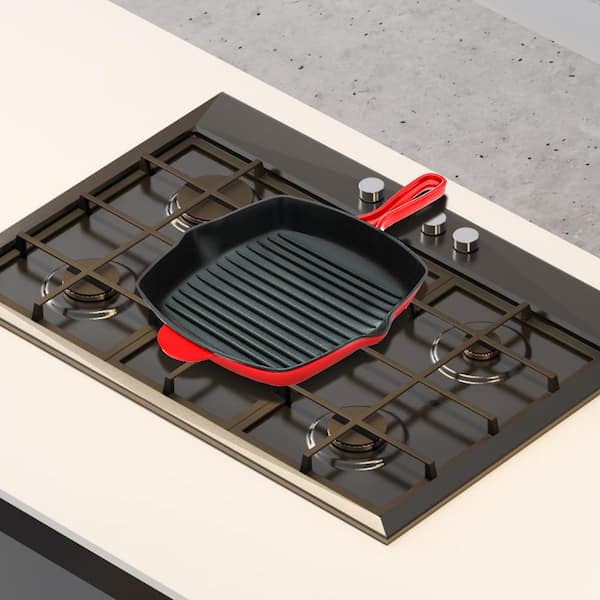 Kitchen Skillet Grill Pan - Square Cast Iron Skillet Grilling Pan with Non-Stick Enamel Coating