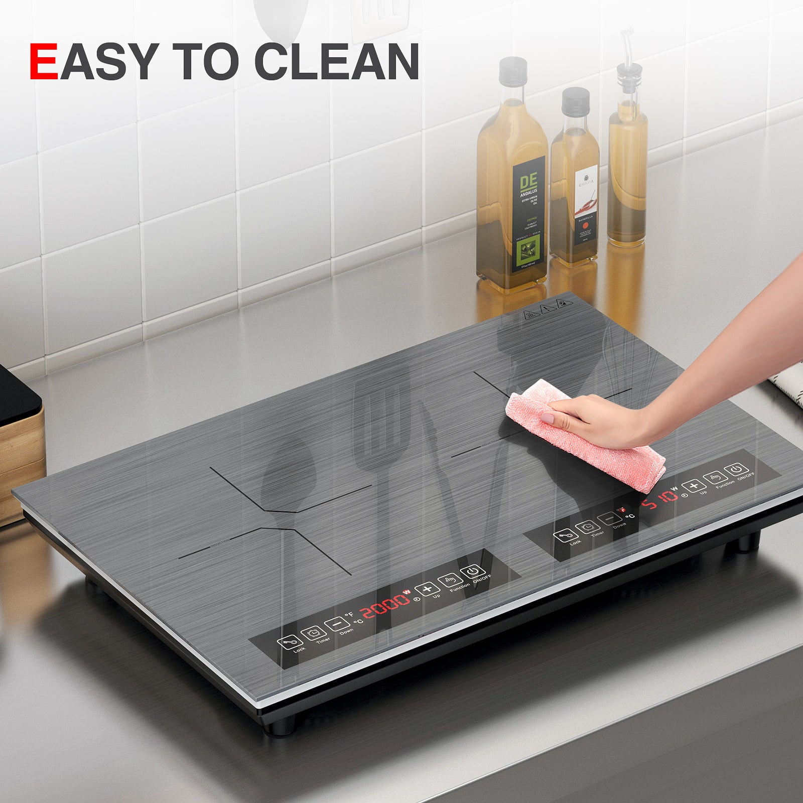 Induction Cooktop, 110V 24 Inch Electric Cooktop LED Touch Screen Burner, Overheat Protection Function Hot Plate, 9 Temperature and Power Safety Lock, Special Design Glass Panel Stove