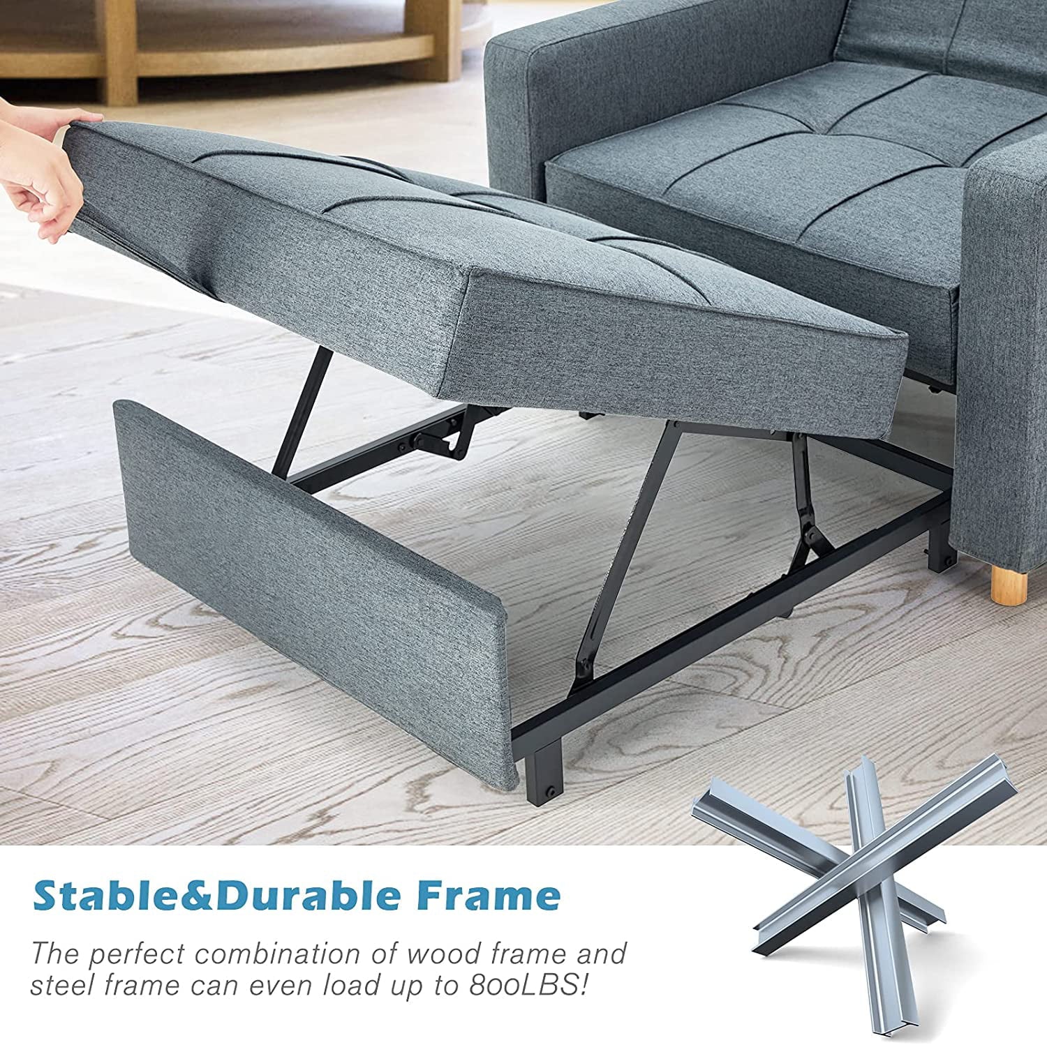 YODOLLA 3-in-1 Futon Sofa Bed Chair,Convertible Sofa Sleeper-Dark Gray