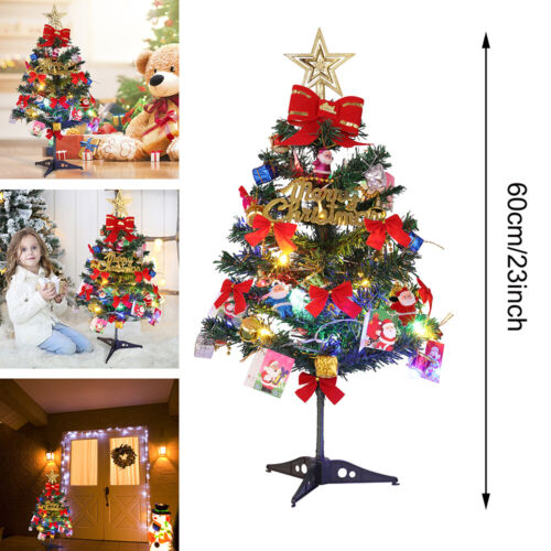 Xmas Tabletop Artificial Small Mini Christmas Tree with LED Light Ornaments 24in