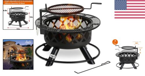Large Wood Burning Fire Pit - Durable & Sturdy - Outdoor Heating and Grilling