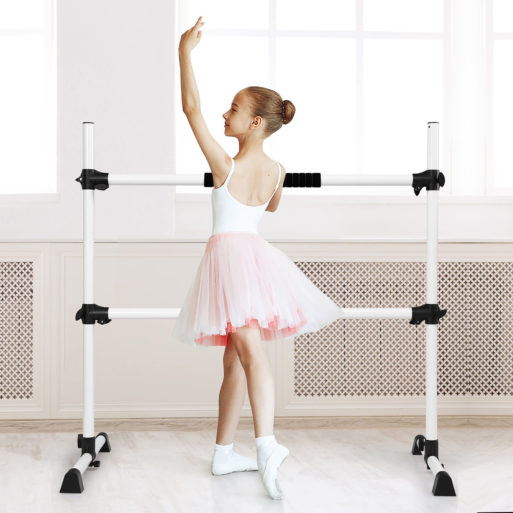 Goplus 4ft Portable Ballet Barre Freestanding Adjustable Double Dance Bar Silver