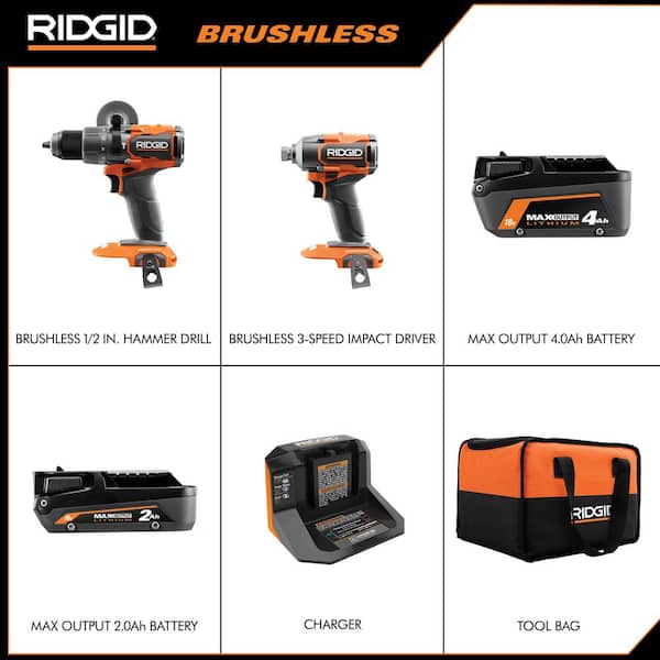 18V Brushless Cordless 2-Tool Combo Kit with Hammer Drill, Impact Driver, (2) Batteries, Charger, and Bag