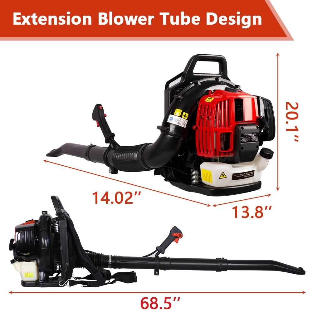SESSLIFE Backpack Leaf Blower, 52CC 2-Cycle Gas-powered Leaf Blower for Leaves Snow Dust, Blower with Extention Tube, Adjustable Handle and Shoulder Straps, 524 CFM/174 MPH, Red, X1597