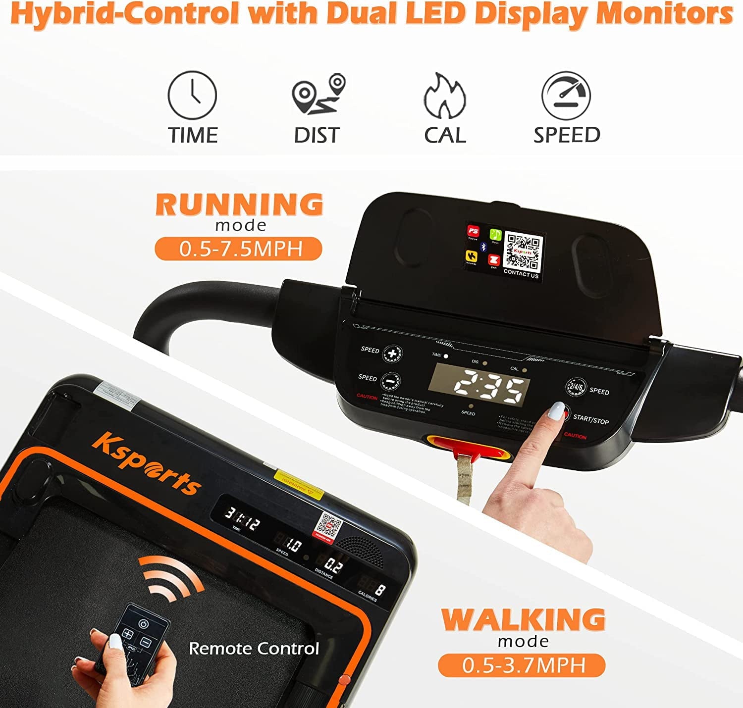 Ksports 3 in 1 Folding Treadmill, 2.25hp Under Desk Treadmill, Walking Pad, Installation & Lubricant-Free, Bluetooth Speaker, Fitshow App, 2 LED Display, Walking, Running & Sit Ups for Home Office Gym