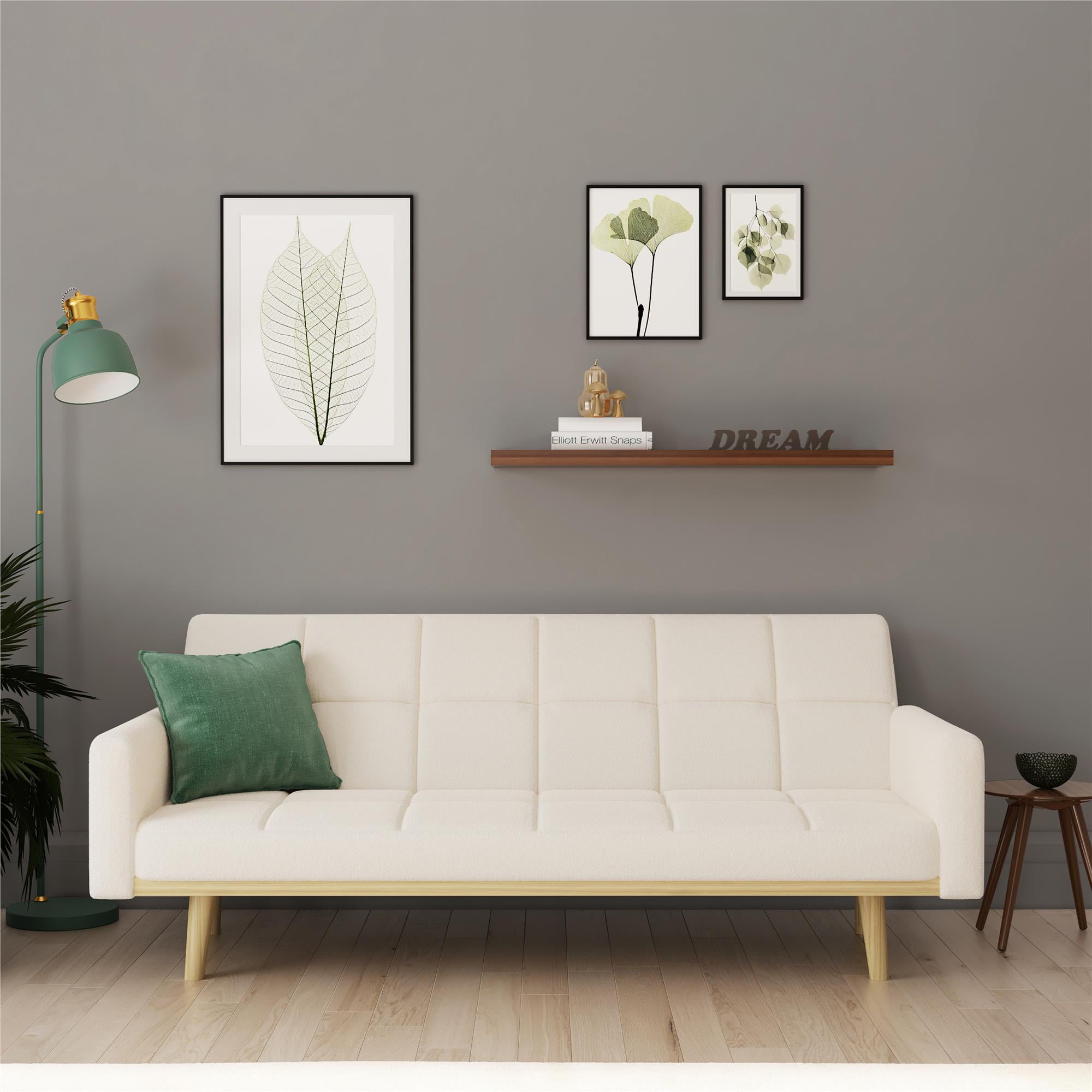 DHP Brigid Teddy Fabric Futon Sofa Bed and Couch Sleeper, Ivory