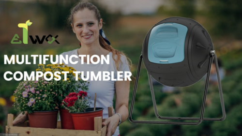 EJWOX Multifunction Garden Tumbling Composter,Heav<wbr/>y-Duty with Drain Plugs,Blue