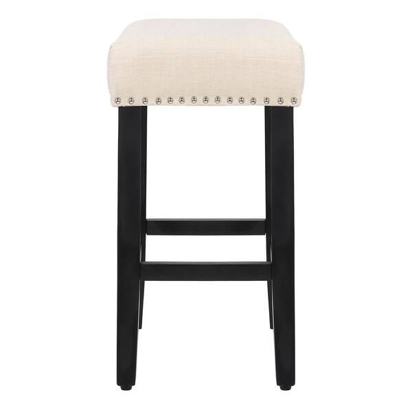 Jameson 24 in. Black Backless Wood Frame Counter Stool with Beige Fabric Seat
