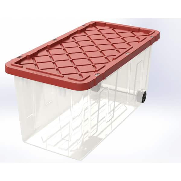70-Gal Clear Tough Tote w/Wheels in Red Lid