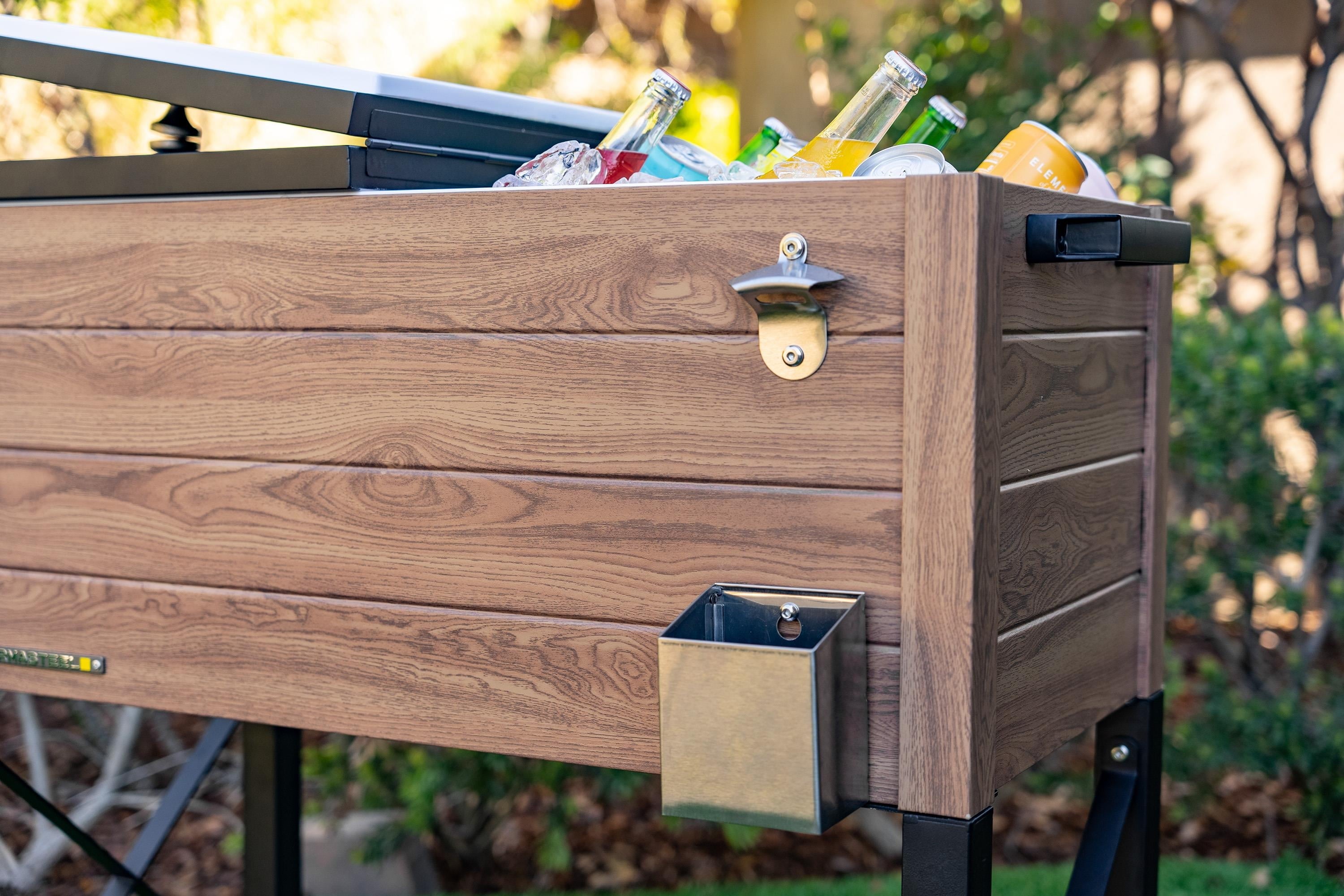 Permasteel 80-Qt Oak Wood Style Patio Cooler with Wicker Bottom