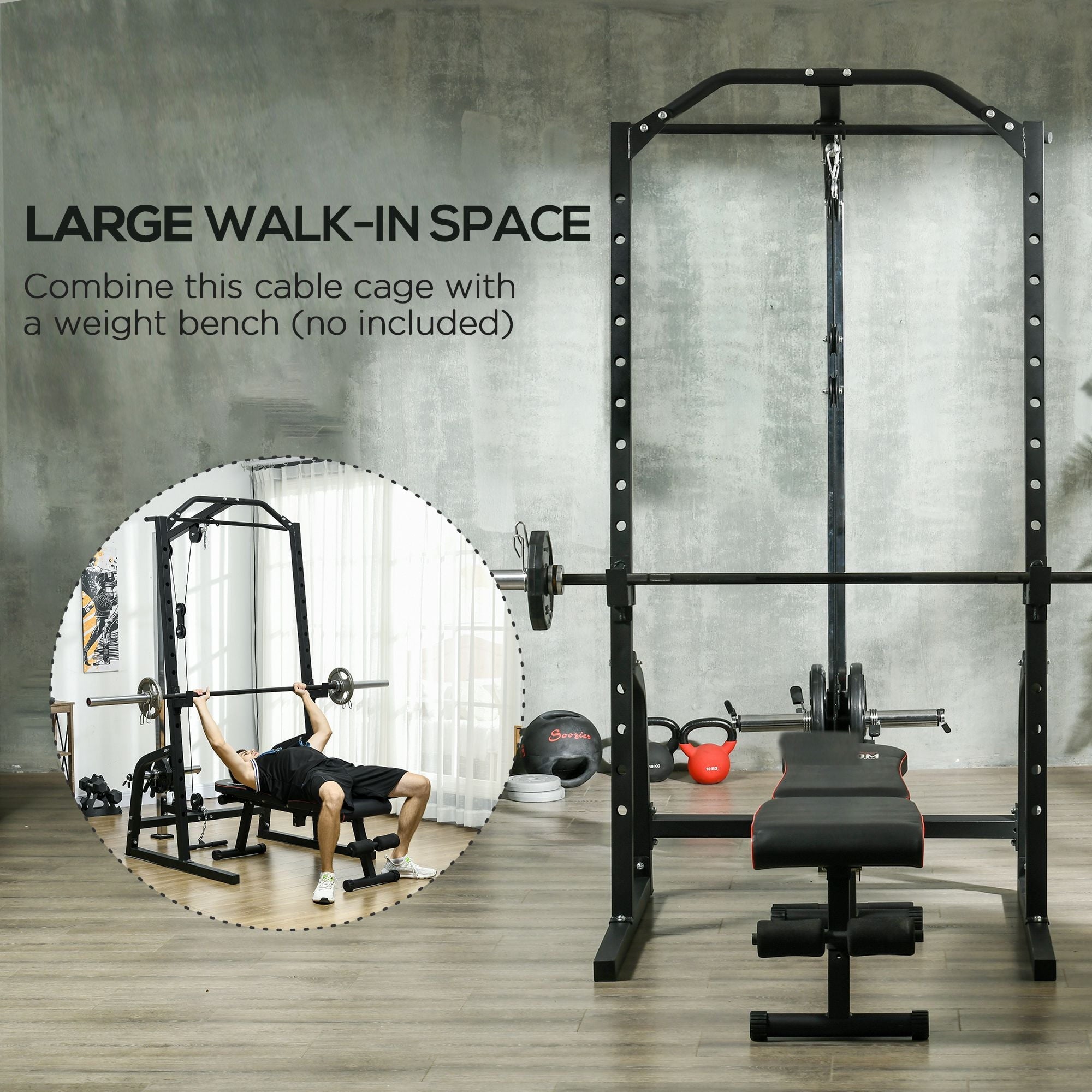 Soozier Power Cage with Pulley System, Squat Rack, Pull up / Push up Stand