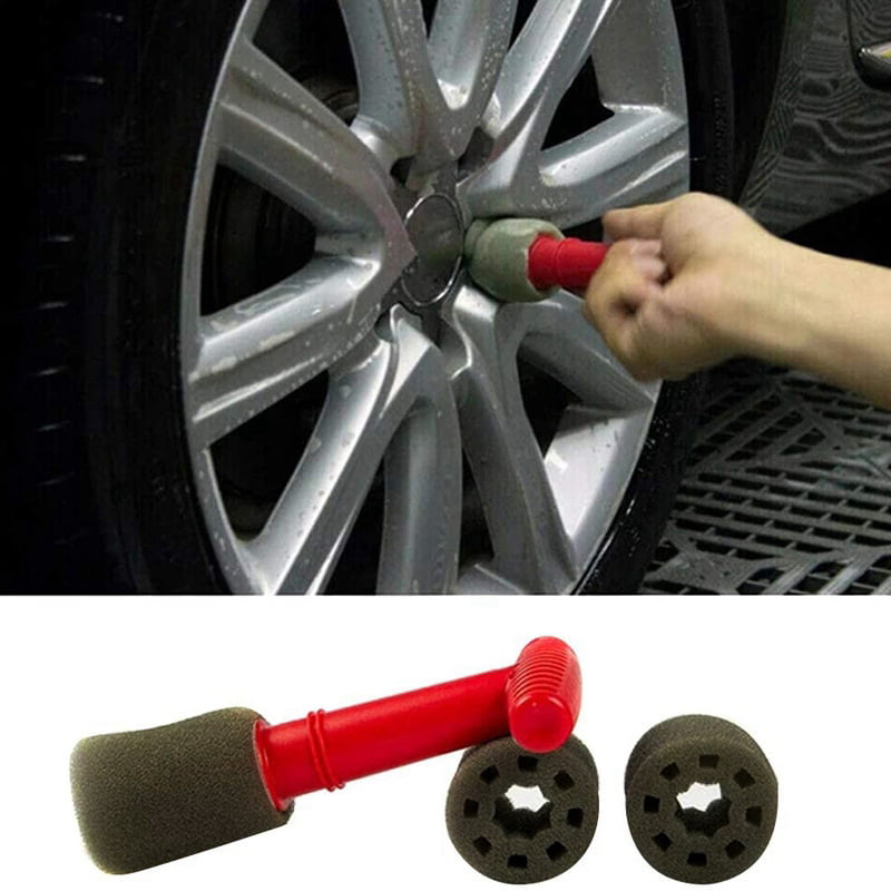 Car Wash Embedded Tire Screw Brush Lug Nut Wheel Cleaning Tools with 3 Extra Sponges