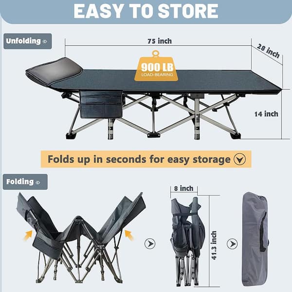 Double Layer Oxford Strong Heavy-Duty Wide Sleeping Cots with Pearl Cotton Pad and Carry Bag for Camp Office Use
